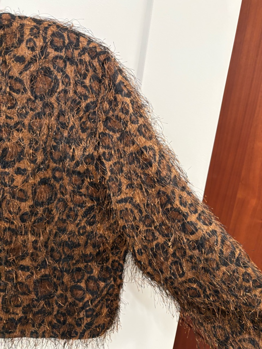 Vintage 90s Leopard Print Eyelash Fringe Jessica Howard Evening Jacket Size L - Picture 10 of 10